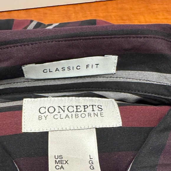 Concepts by Claiborne Men's Striped Button Down Shirt - Black & Burgundy Size L - Picture 3 of 3
